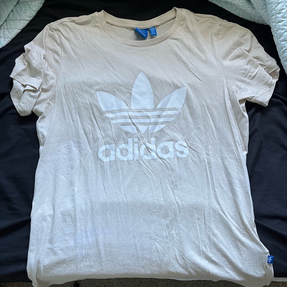 Adidas Men's Off-White Cream Trefoil Tee Small